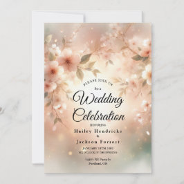 Convites Casamento Romântico com Flor de Cerejeira Rosada