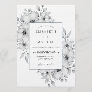 Convites Casamento Romântico com Floral de Aquarela Branca