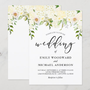 Convites Casamento Romântico com Floral em Creme Marfim em 