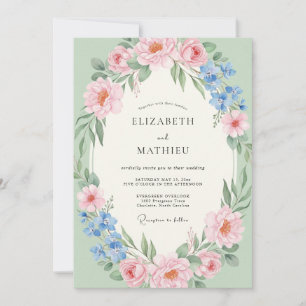 Convites Casamento Romântico com Floral Rosa Pálido