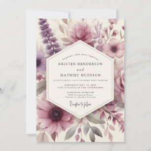 Convites Casamento Romântico com Floral Roxo Pó