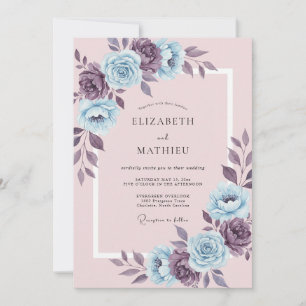 Convites Casamento Romântico com Floral Roxo Pó