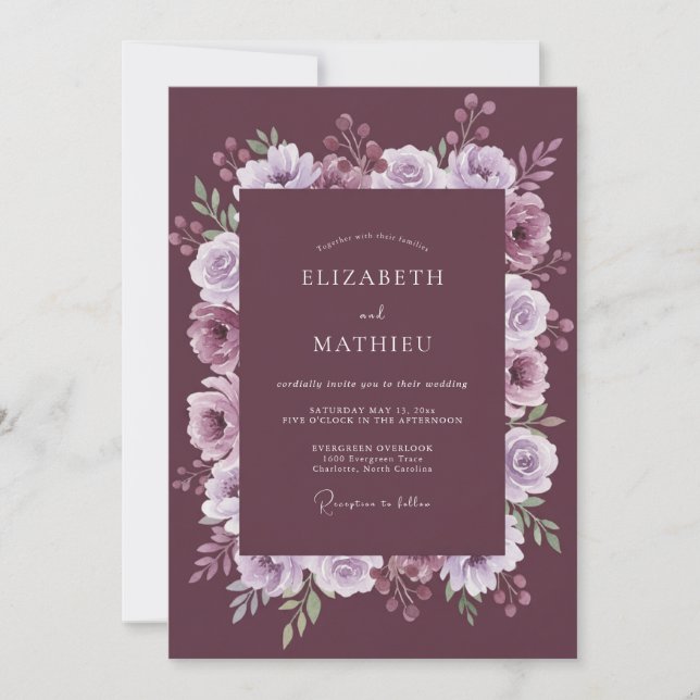 Convites Casamento Romântico com Flores de Ameixa (Frente)
