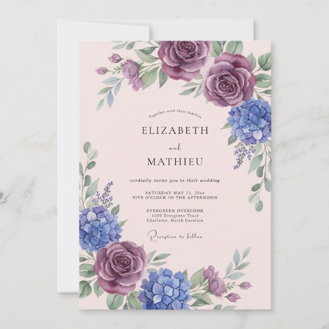 Convites Casamento Romântico com Flores de Ameixa (Frente)