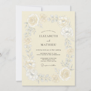 Convites Casamento Romântico com Flores de Creme