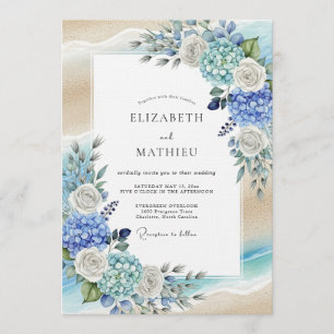 Convites Casamento Romântico com Flores de Hortênsia Azul