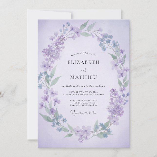 Convites Casamento Romântico com Flores de Lavanda (Frente)
