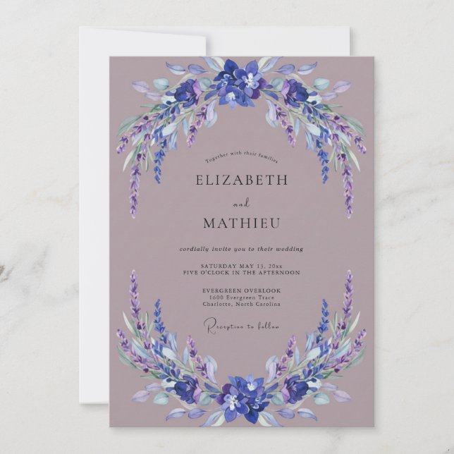 Convites Casamento Romântico com Flores de Lavanda (Frente)