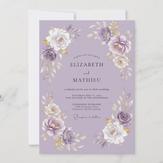 Convites Casamento Romântico com Flores de Lavanda (Frente)