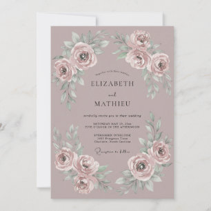 Convites Casamento Romântico com Flores de Rosa Malva