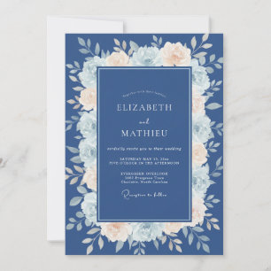 Convites Casamento Romântico com Flores Navy