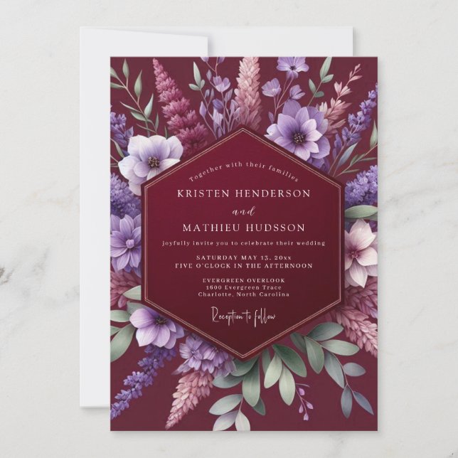 Convites Casamento Romântico com Flores Silvestres de Borgo (Frente)