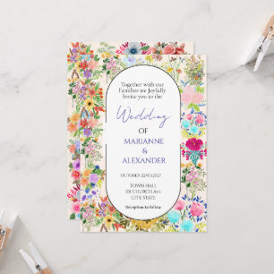 Convites Casamento Romântico com Flores Silvestres em Aquar