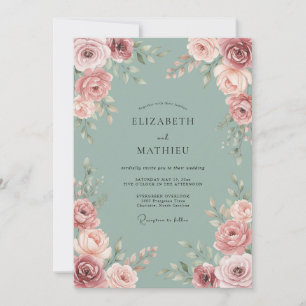 Convites Casamento Romântico com Flores Vermelhas Vibrantes