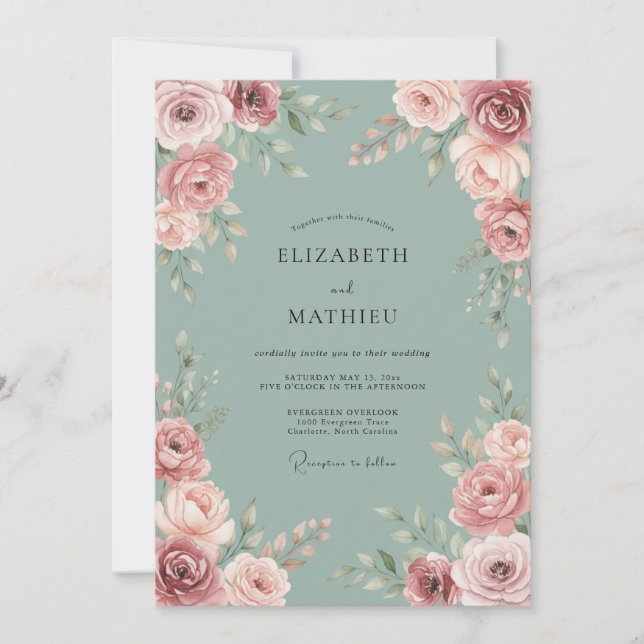 Convites Casamento Romântico com Flores Vermelhas Vibrantes (Frente)