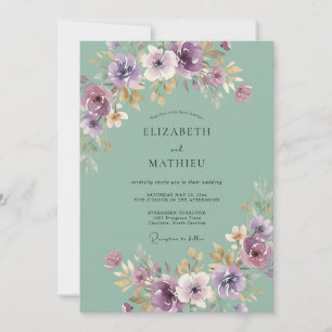 Convites Casamento Romântico com Florescer Roxo Salvia