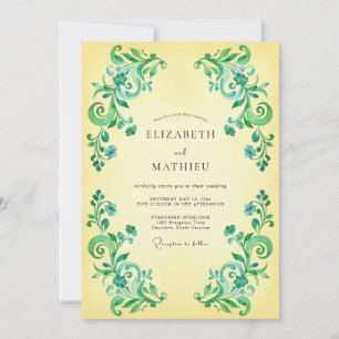 Convites Casamento Romântico com Florescer Verde Esmeralda