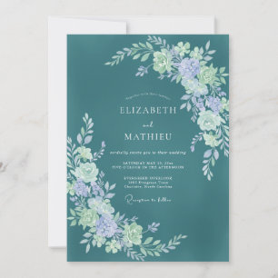 Convites Casamento Romântico com Florescimento Floral Turqu