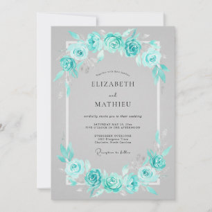Convites Casamento Romântico com Florescimento Floral Turqu