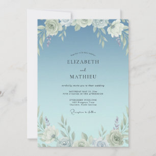 Convites Casamento Romântico com Folha Pintada de Azul