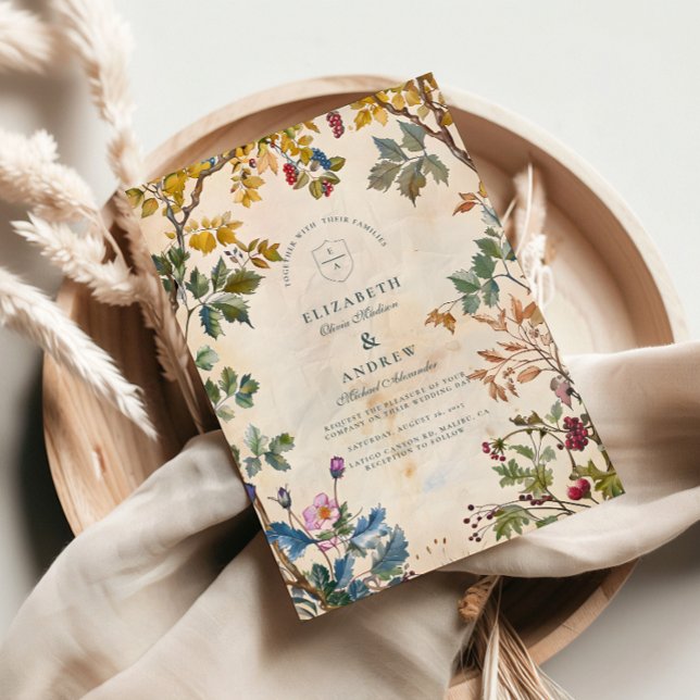 Convites Casamento Romântico com Folhagem da Floresta (Criador carregado)