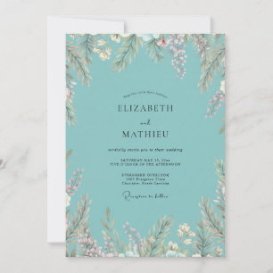 Convites Casamento Romântico com Folhagem em Aquarela de Es