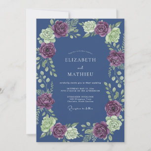 Convites Casamento Romântico com Folhas de Plum Slate