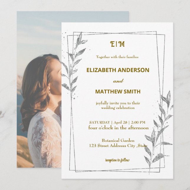 Convites casamento romântico com fotos da sobreposição casu (Frente/Verso)