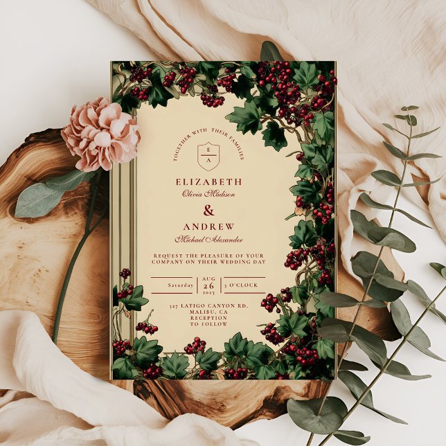 Convites Casamento Romântico com Hera e Frutas (Criador carregado)