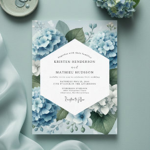 Convites Casamento Romântico com Hortênsias Azuis Desbotada