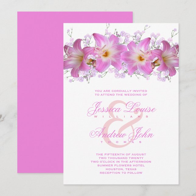 Convites Casamento Romântico com Lírios Belladonna (Frente/Verso)