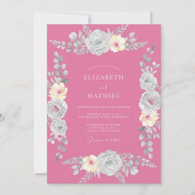 Convites Casamento Romântico com Magenta Polido (Frente)