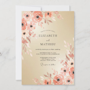 Convites Casamento Romântico com Pincelada Floral de Pêsseg