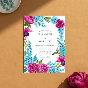 Convites Casamento Romântico com Pincelada Floral Magenta