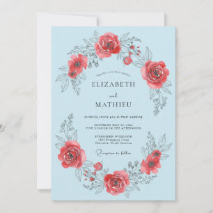 Convites Casamento Romântico com Rosa Flor de Rosa Azul Cla