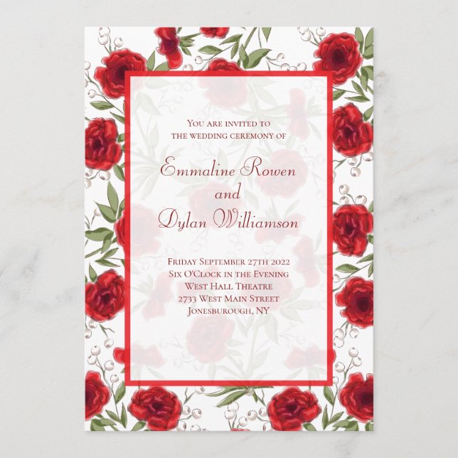 Convites Casamento Romântico com Rosa Vermelha (Frente)