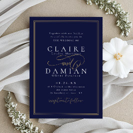Convites Casamento Romântico com Simplicidade em Azul Marin