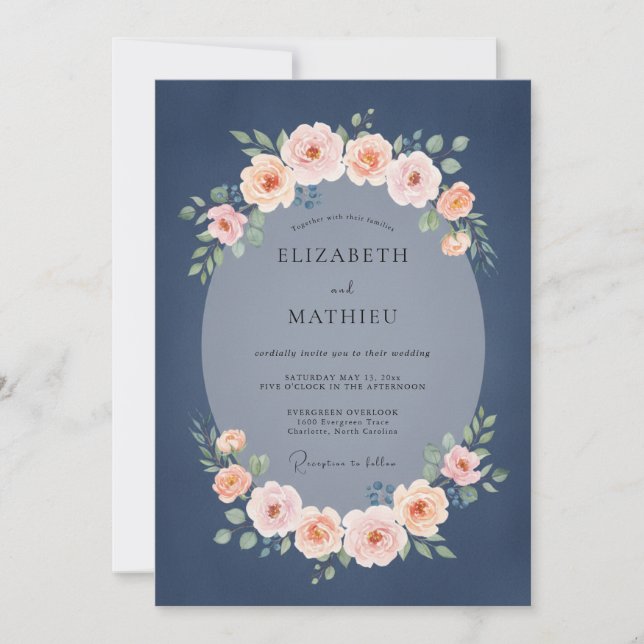 Convites Casamento Romântico com Tons de Bege e Rosa (Frente)