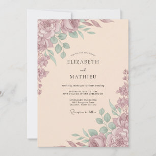Convites Casamento Romântico com Tons Pastéis de Malva