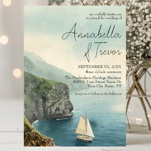 Convites Casamento Romântico com Velero em Aquarela e Falés