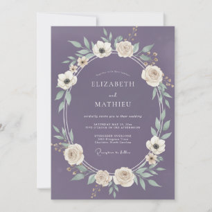 Convites Casamento Romântico com Violeta Ameixa Folhagem
