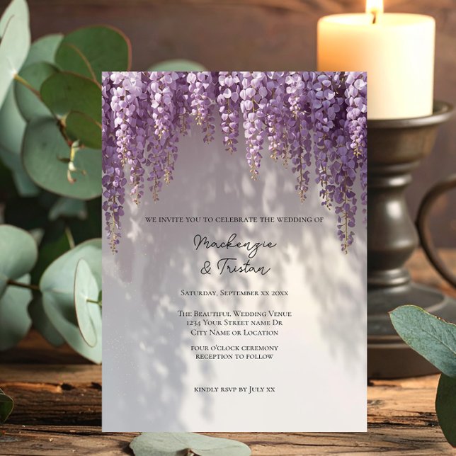 Convites Casamento Romântico com Wisteria (Criador carregado)