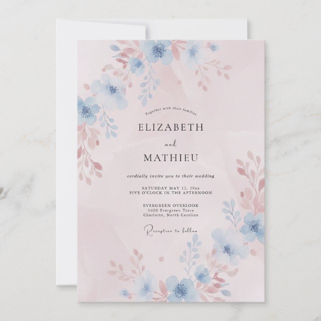 Convites Casamento Romântico Cor-de-Rosa Desvanecido (Frente)