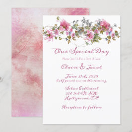 Convites Casamento Romântico Cor Floral Rosa