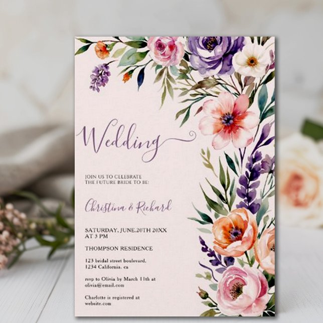 Convites Casamento Romântico da primavera de Pastel (Criador carregado)