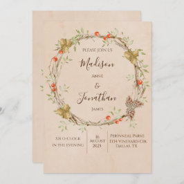 Convites Casamento Romântico da Script Floral Wreath Greene