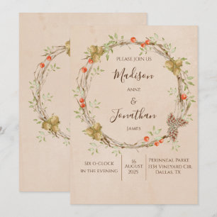 Convites Casamento Romântico da Script Floral Wreath Greene