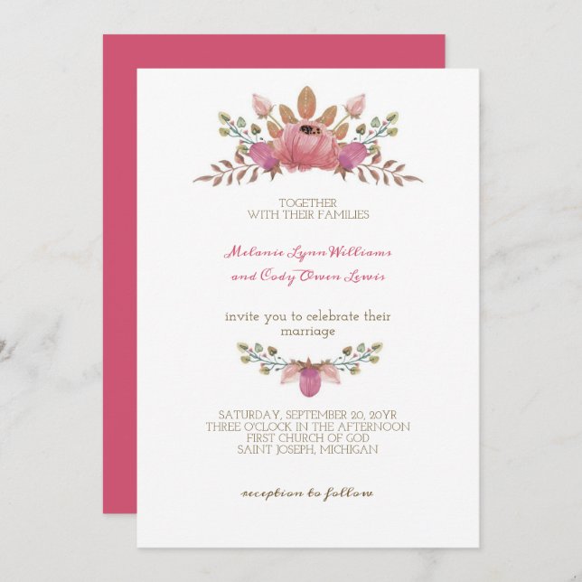 Convites Casamento Romântico das Flores Vermelhas Indianas (Frente/Verso)