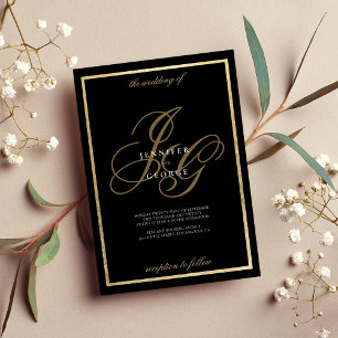Convites Casamento romântico das iniciais do monograma de