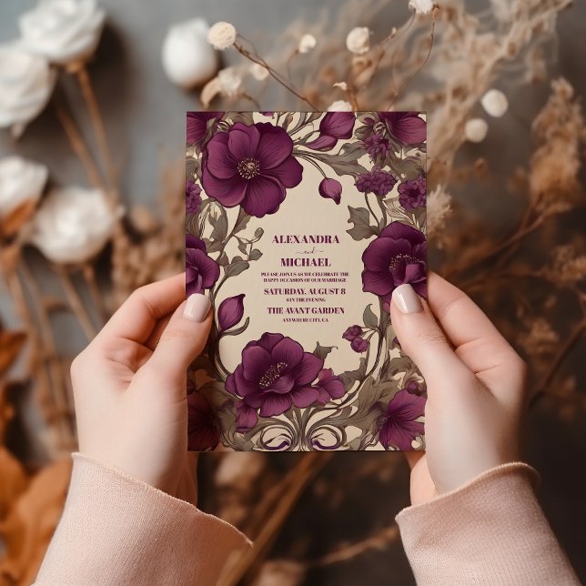 Convites Casamento Romântico de Arte Nouveau (Criador carregado)